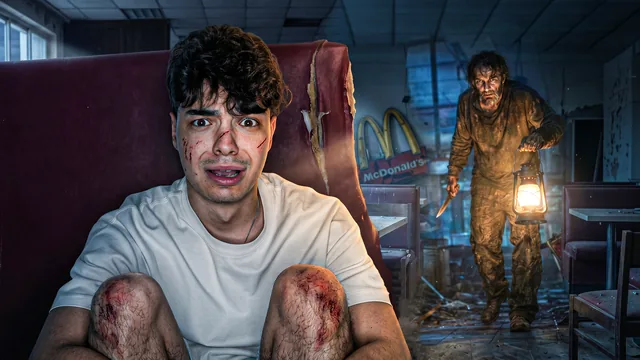 Bruised creator in an abandoned fast-food restaurant